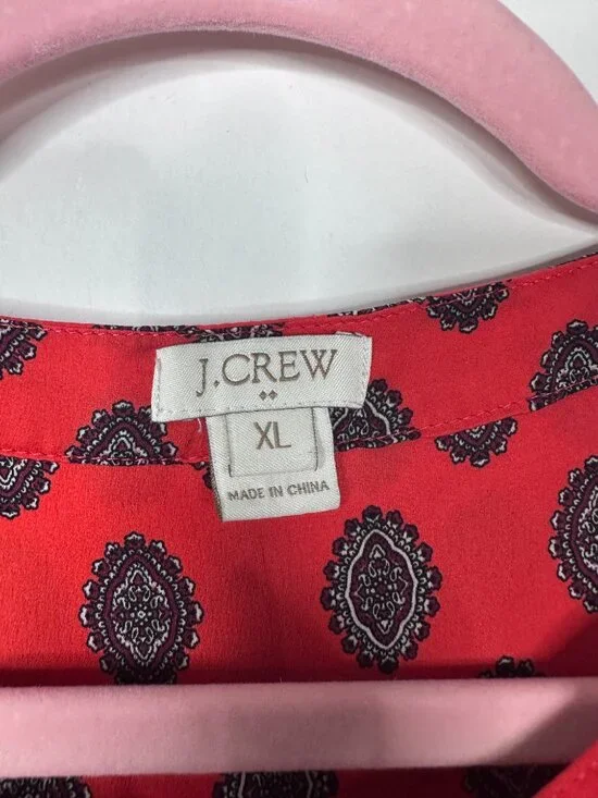 2/$30 J. Crew Medallion Print Drapey Crepe Henley Tunic Top Orange XL #A1794 - Picture 5 of 7